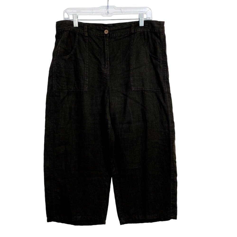 Chico's Pants Womens 2 Black Linen Wide Leg Crop Capri Casual